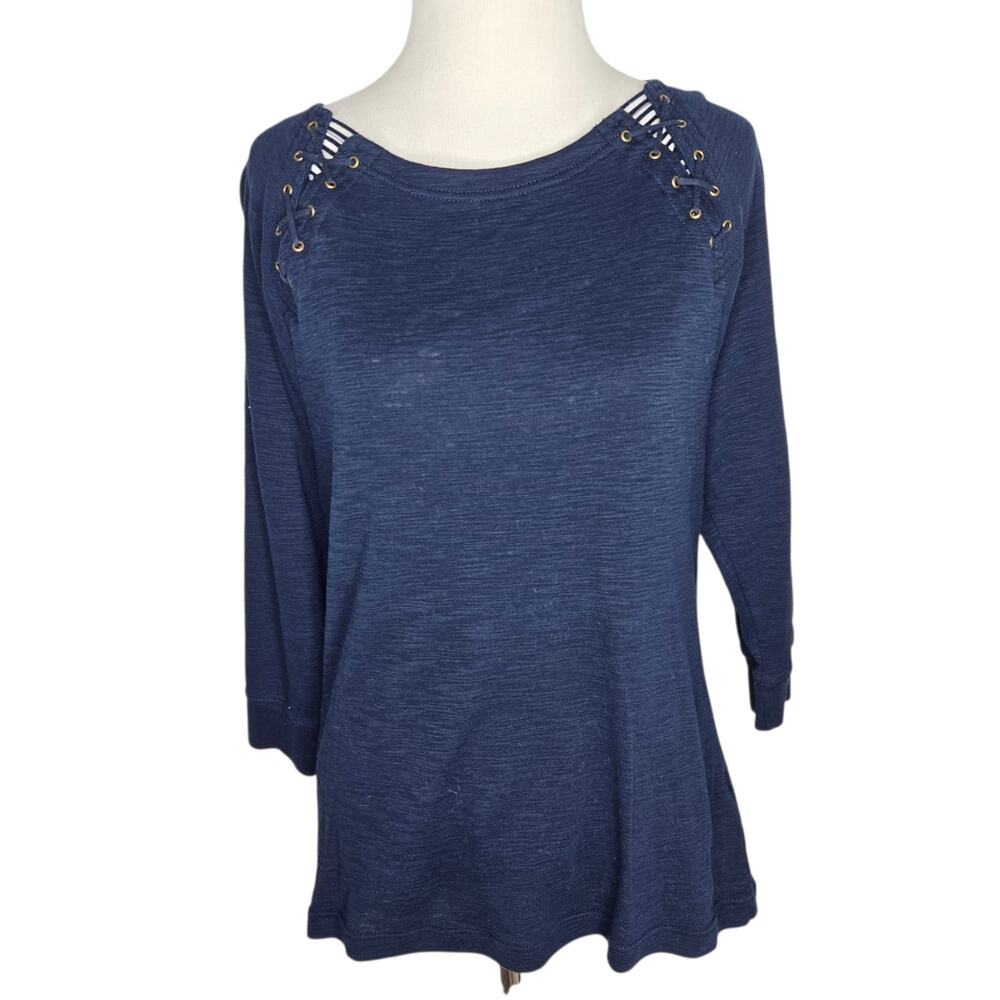 Vintage Lauren Jeans Co Nautical Preppy Shirt Lace Up Burnout Blue Women Large